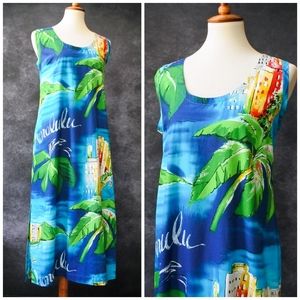 Vintage Hawaiian Tropical Beach Theme Maxi Dress Size L XL